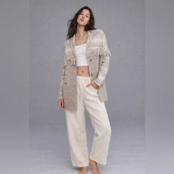 Heartloom Fringe Knit Jacket Cardigan Neutral Boho Size M NWT - Picture 1 of 4